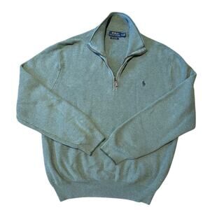 Polo Ralph Lauren 1/4 Half Zip, Sage Green, Cotton LS Sweater, Size XL, EUC